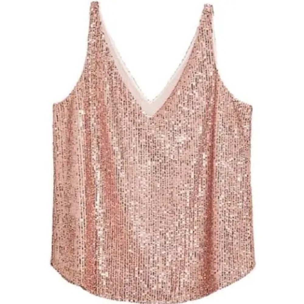 Loft Petites Pink Sequin V-Neck Shell NWT XXSP